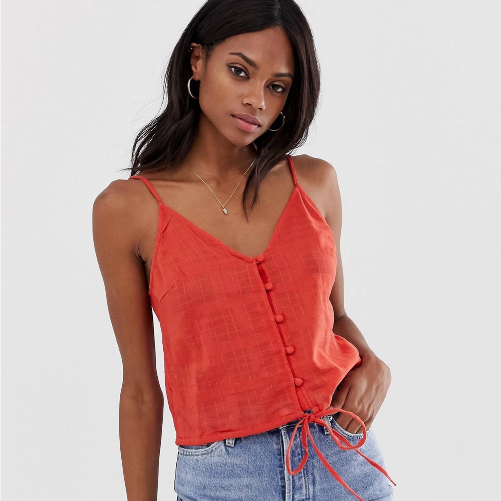 URBAN OUTFITTERS ASOS DESIGN CAMI BUTTON FRONT SUN TOP IN SHEER GRID CHECK Sz 10